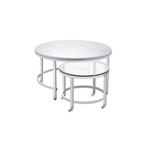 Jadyn Round Marble and Glass Nesting  Coffee Table