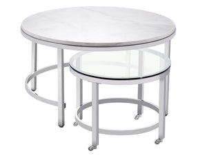 Jadyn Round Marble and Glass Nesting  Coffee Table