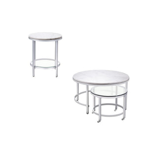 Jadyn Round Marble and Glass Nesting  Coffee Table