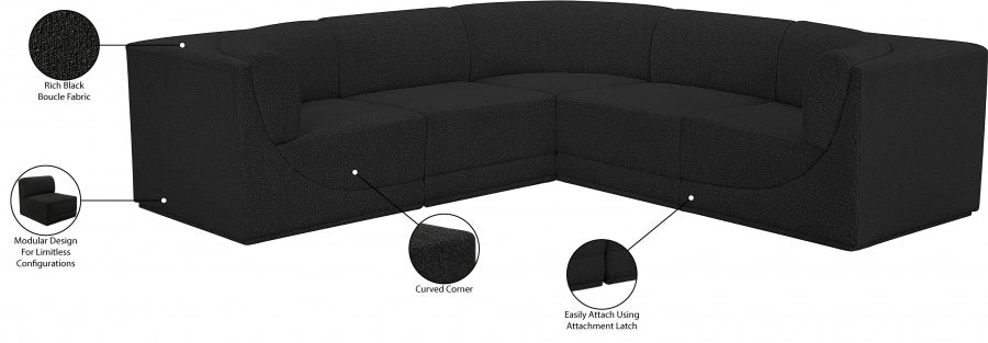 Ollie 98" Boucle Fabric Upholstered 5pc. Modular Sectional Black