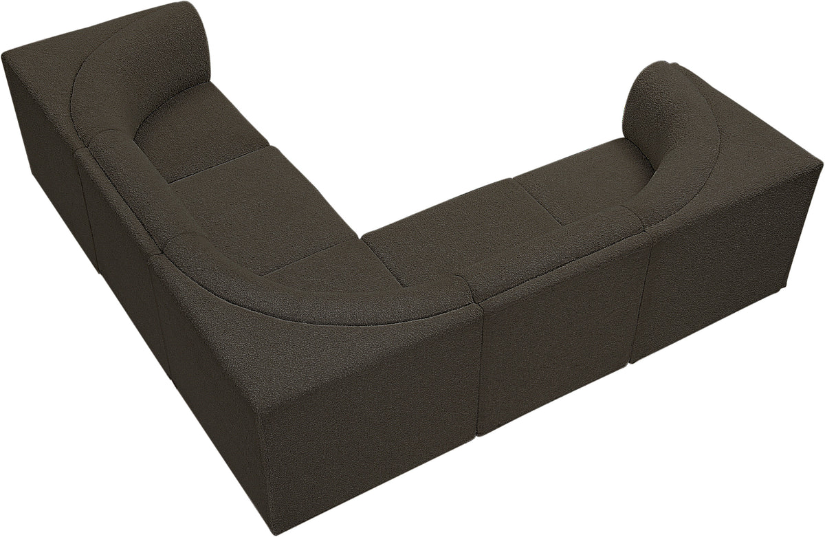 Ollie 98" Boucle Fabric Upholstered 5pc. Modular Sectional Brown