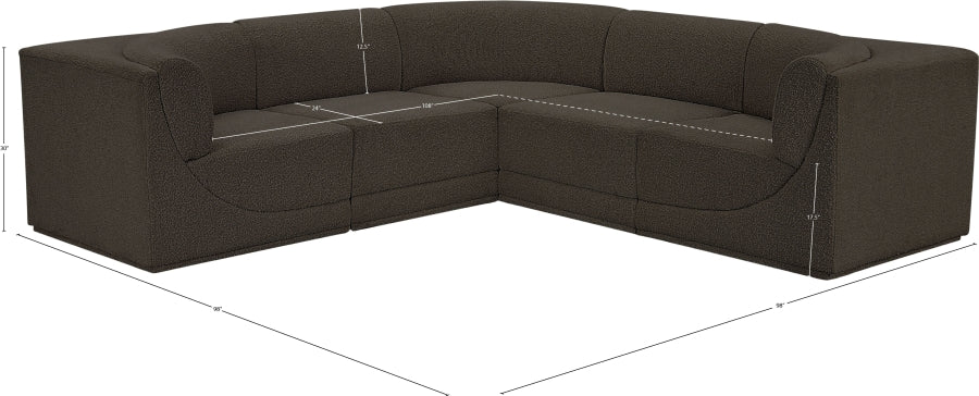 Ollie 98" Boucle Fabric Upholstered 5pc. Modular Sectional Brown