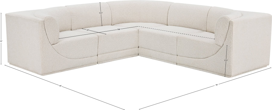 Ollie 98" Boucle Fabric Upholstered 5pc. Modular Sectional Cream