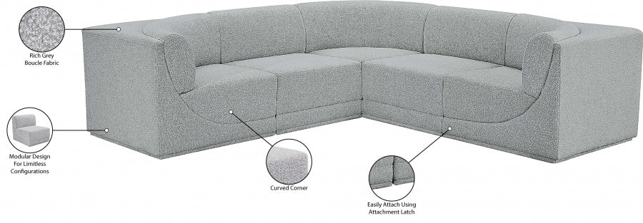 Ollie 98" Boucle Fabric Upholstered 5pc. Modular Sectional Grey