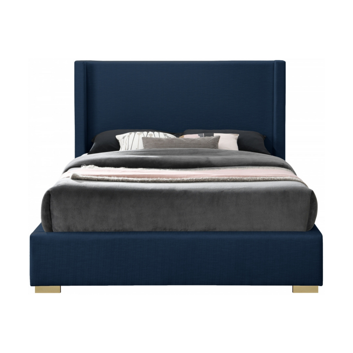 Plato Navy Linen King Bed