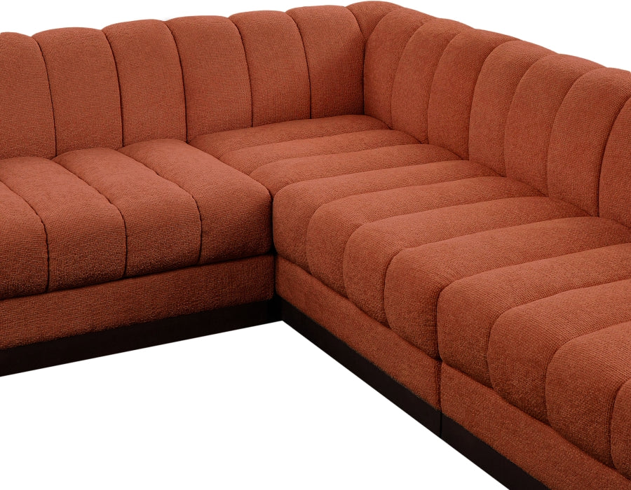Quinn 101" Chenille Fabric Upholstered 5pc. Modular Sectional Cognac