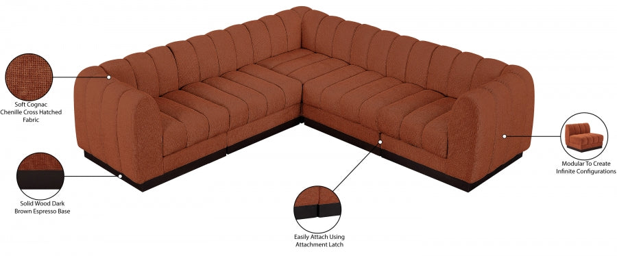 Quinn 101" Chenille Fabric Upholstered 5pc. Modular Sectional Cognac