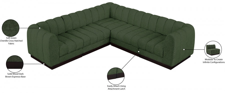 Quinn 101" Chenille Fabric Upholstered 5pc. Modular Sectional Green