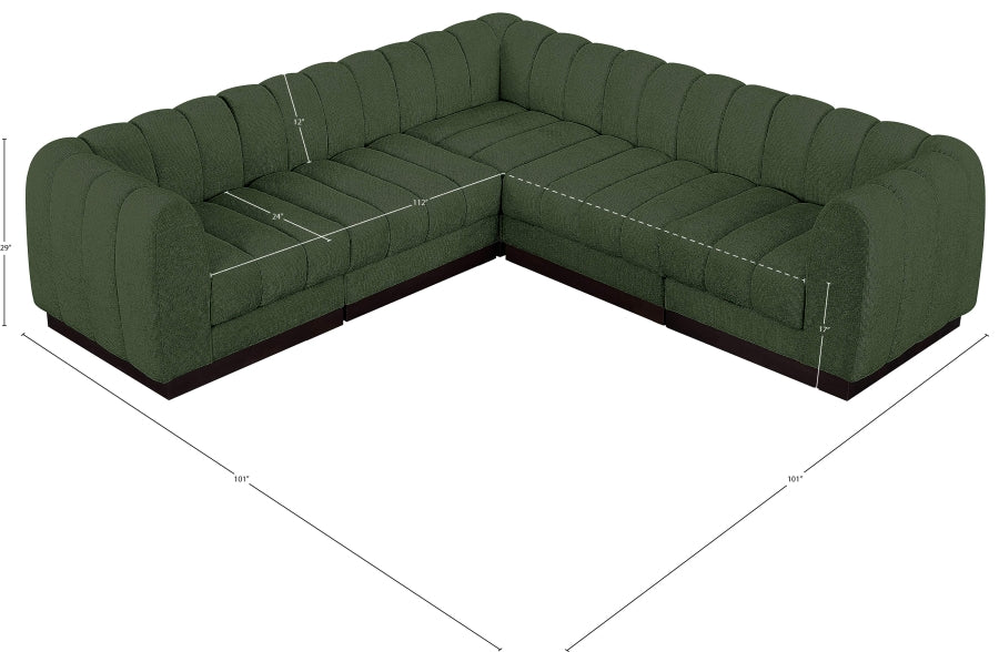Quinn 101" Chenille Fabric Upholstered 5pc. Modular Sectional Green