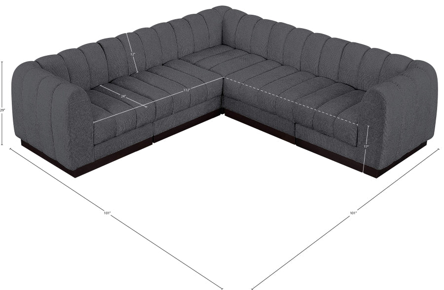 Quinn 101" Chenille Fabric Upholstered 5pc. Modular Sectional