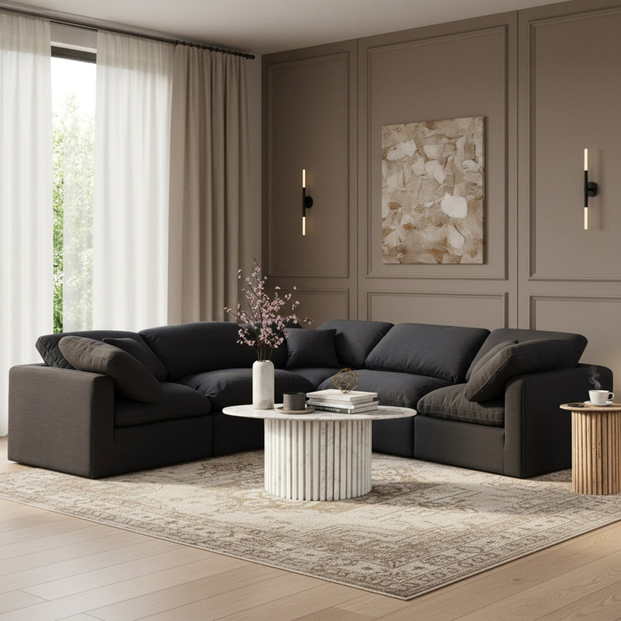 Indulge 105" Linen Textured Fabric Upholstered 5pc. Modular Sectional Black