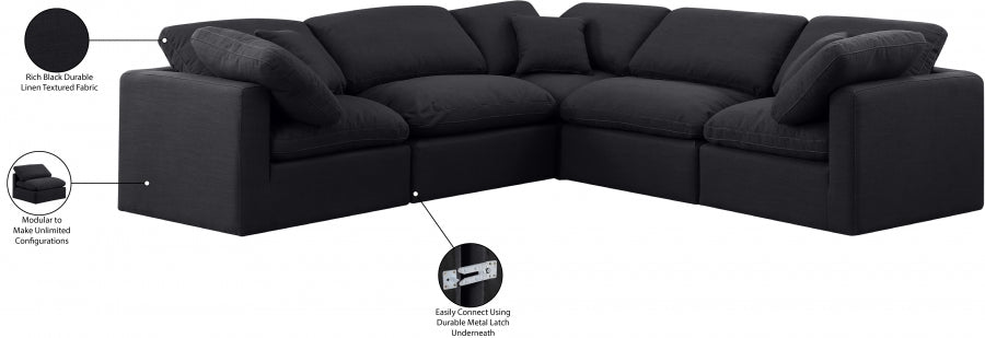 Indulge 105" Linen Textured Fabric Upholstered 5pc. Modular Sectional Black