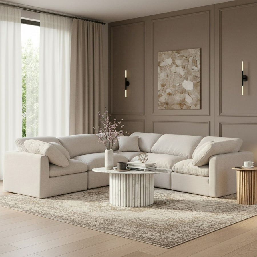 Indulge 105" Linen Textured Fabric Upholstered 5pc. Modular Sectional Cream