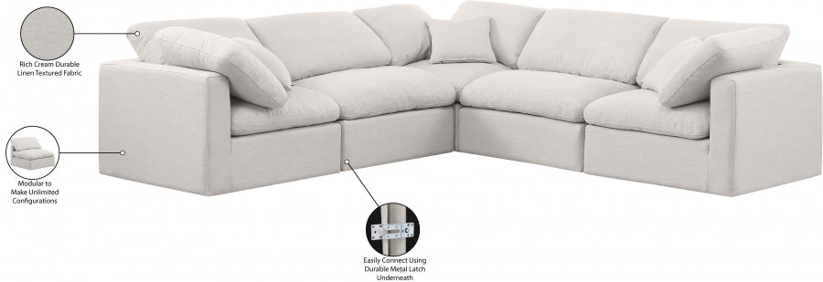 Indulge 105" Linen Textured Fabric Upholstered 5pc. Modular Sectional Cream