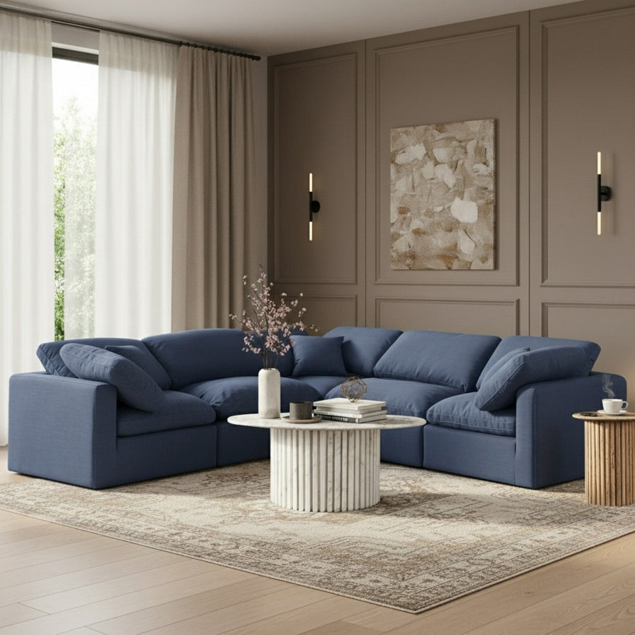 Indulge 105" Linen Textured Fabric Upholstered 5pc. Modular Sectional Navy Blue