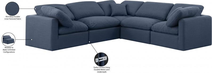 Indulge 105" Linen Textured Fabric Upholstered 5pc. Modular Sectional Navy Blue
