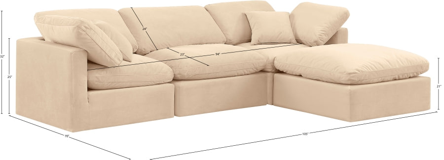 Indulge 105" Velvet Upholstered 4pc. Modular Sectional