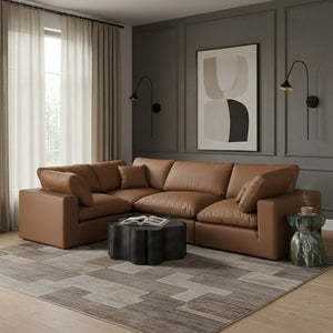 Comfy 119" Vegan Leather Upholstered 4pc. Modular Sectional Cognac
