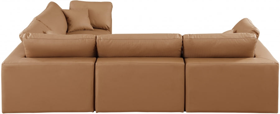 Comfy 119" Vegan Leather Upholstered 4pc. Modular Sectional Cognac