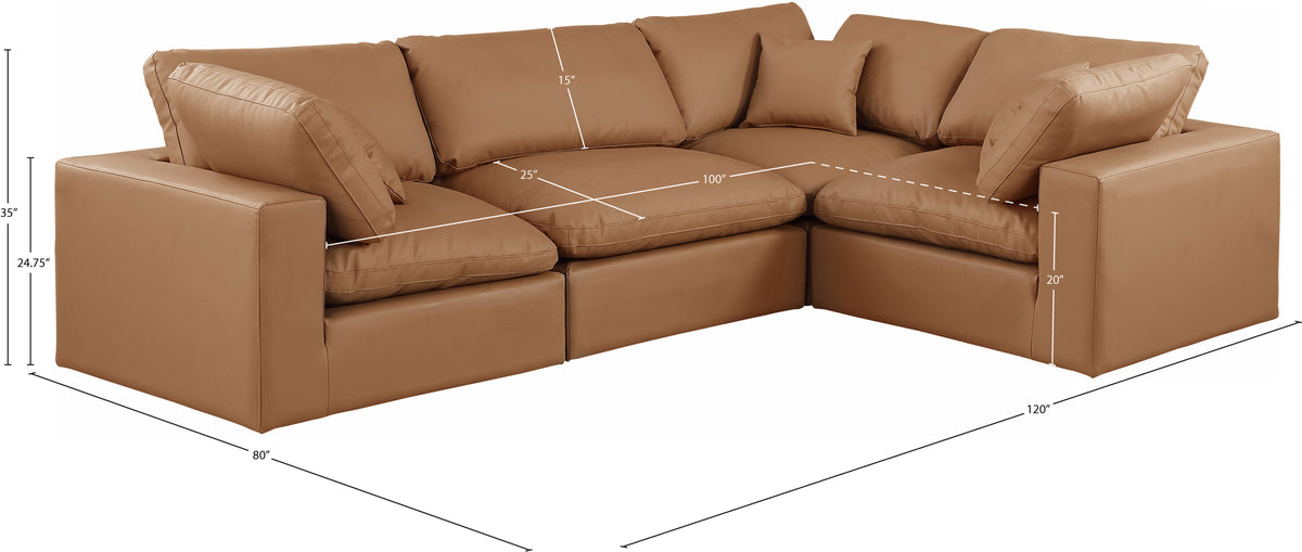 Comfy 119" Vegan Leather Upholstered 4pc. Modular Sectional Cognac