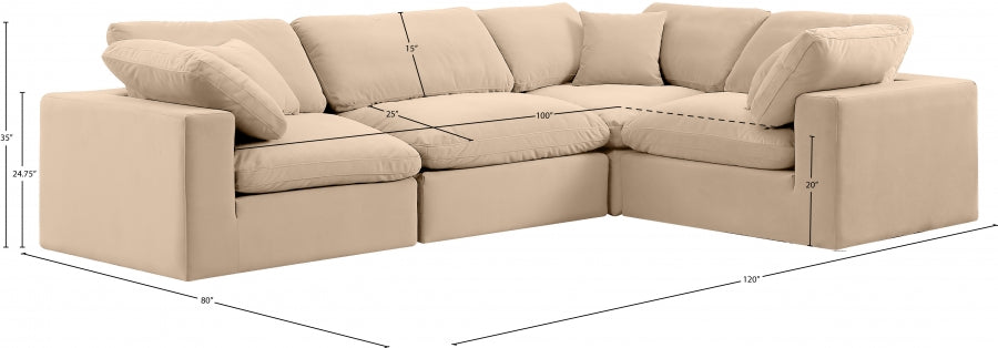 Comfy 119" Velvet Upholstered 4pc. Modular Sectional