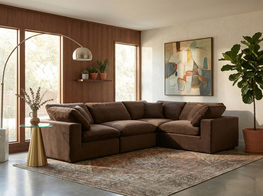 Comfy 119" Velvet Upholstered 4pc. Modular Sectional Brown