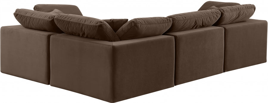 Comfy 119" Velvet Upholstered 4pc. Modular Sectional Brown