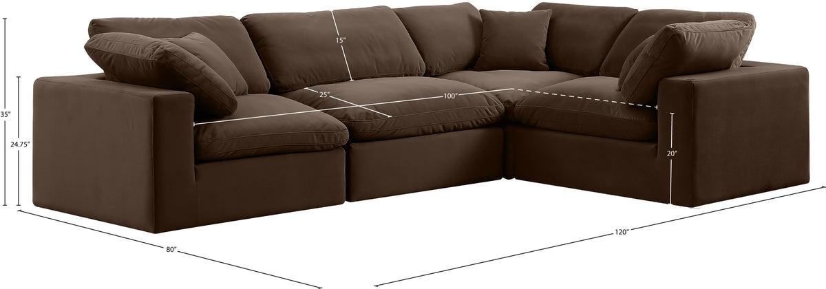 Comfy 119" Velvet Upholstered 4pc. Modular Sectional Brown