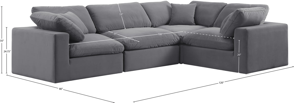 Comfy 119" Velvet Upholstered 4pc. Modular Sectional