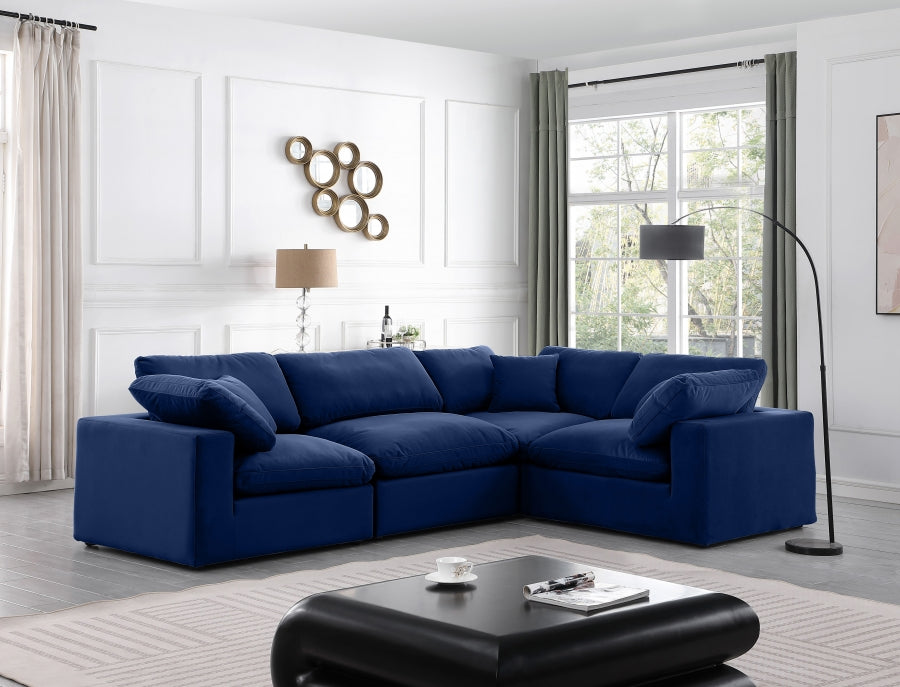 Comfy 119" Velvet Upholstered 4pc. Modular Sectional Blue
