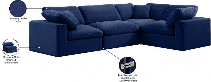 Comfy 119" Velvet Upholstered 4pc. Modular Sectional Blue