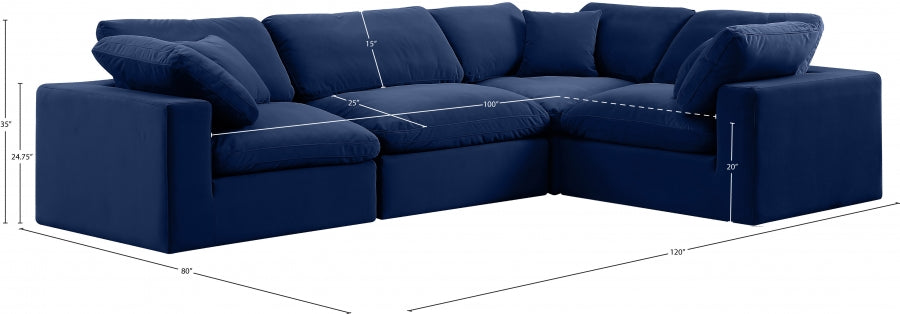 Comfy 119" Velvet Upholstered 4pc. Modular Sectional Blue