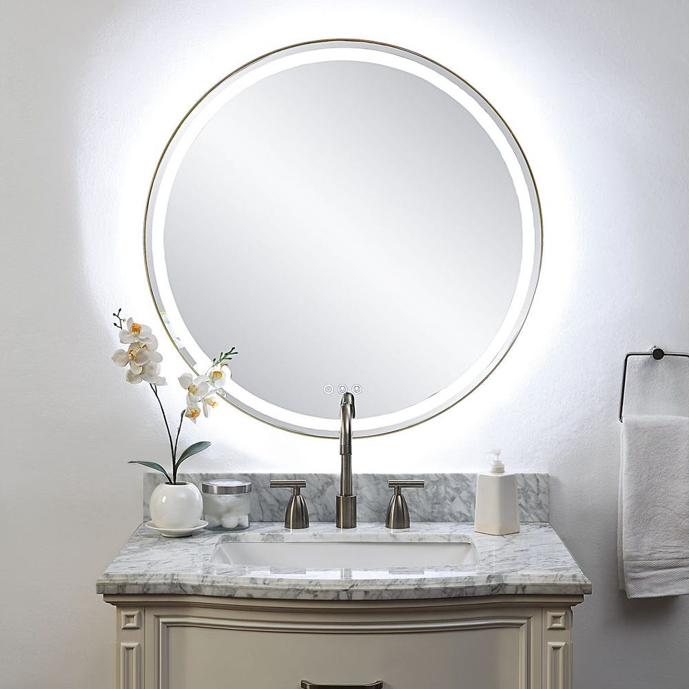 Crofton Lighted Round Mirror Brass