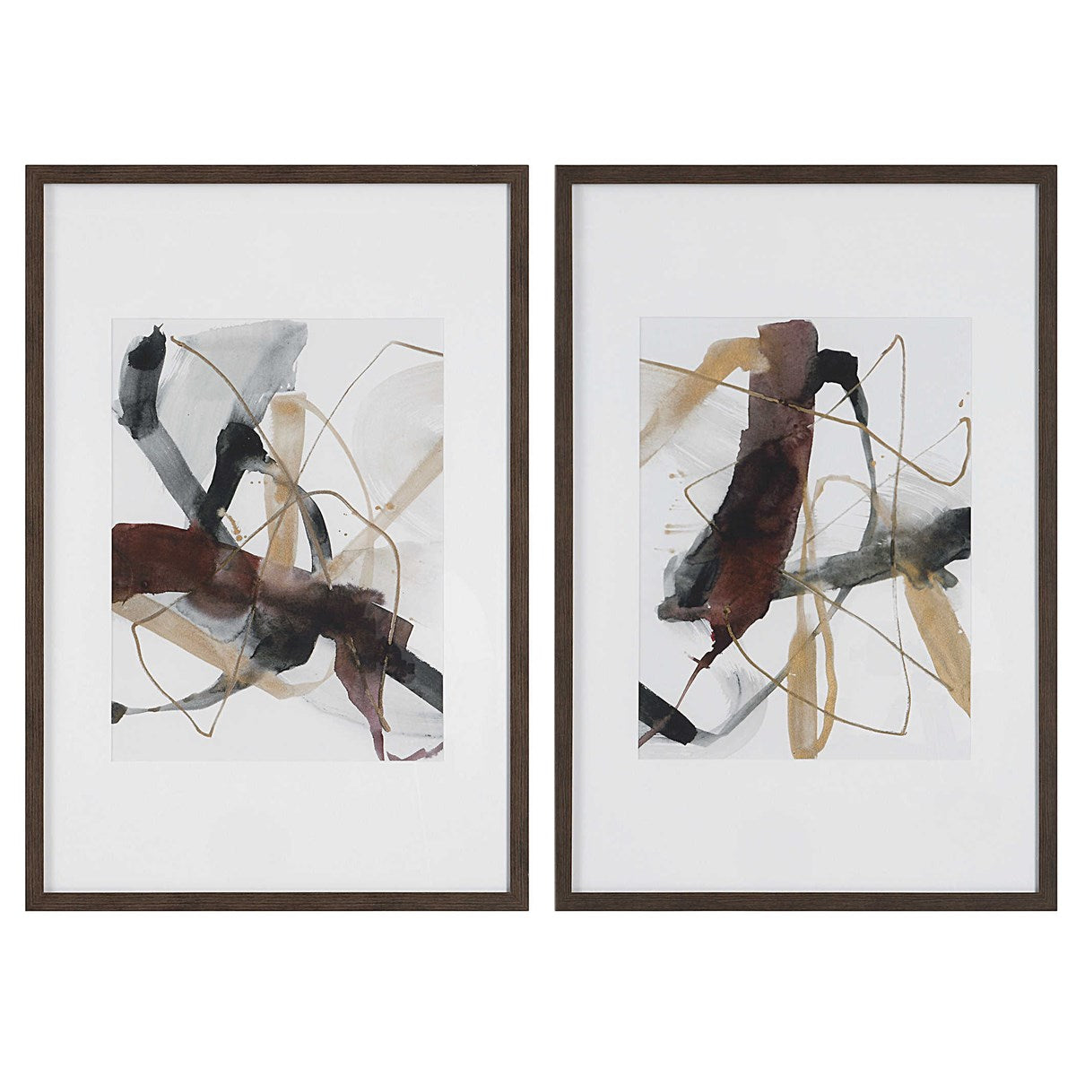 BURGUNDY INTERJECTION FRAMED PRINTS, S/2