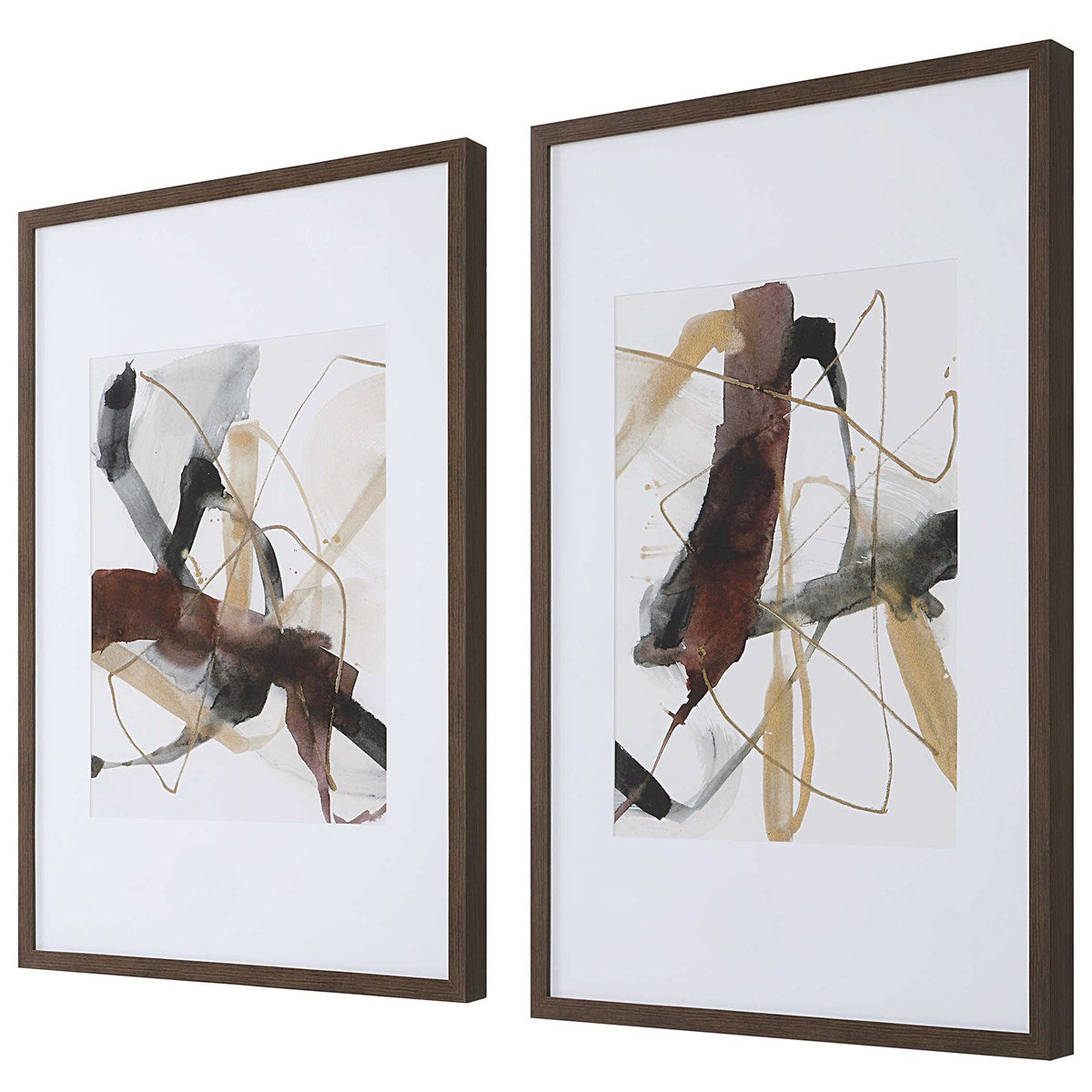 BURGUNDY INTERJECTION FRAMED PRINTS, S/2