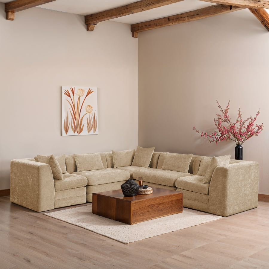 Stellar 114" Chenille Fabric Upholstered 5Pc. Modular Sectional Beige