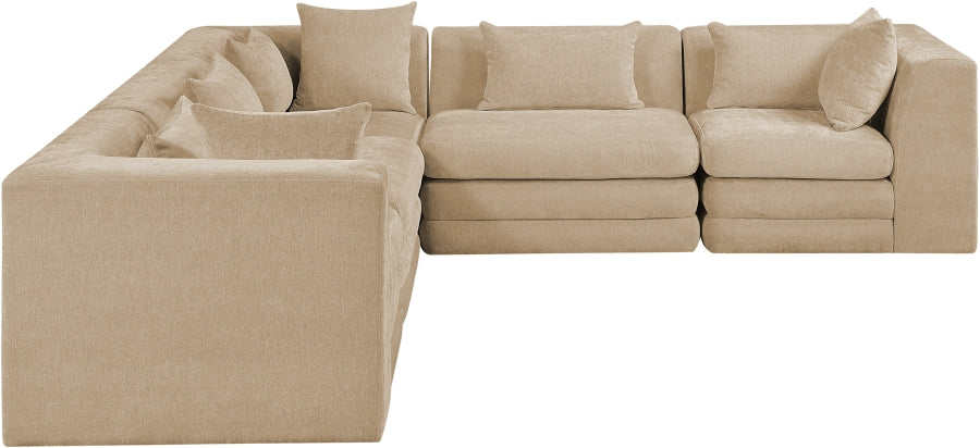 Stellar 114" Chenille Fabric Upholstered 5Pc. Modular Sectional Beige