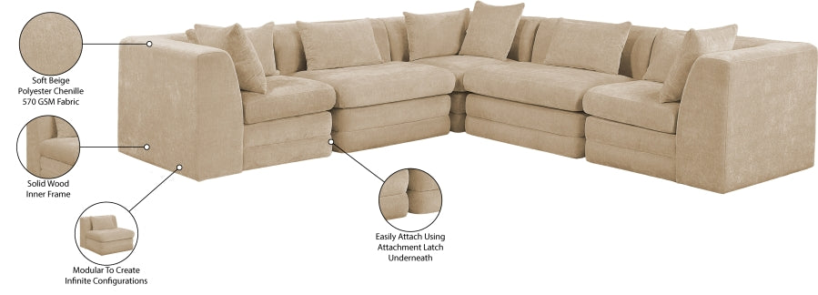 Stellar 114" Chenille Fabric Upholstered 5Pc. Modular Sectional Beige