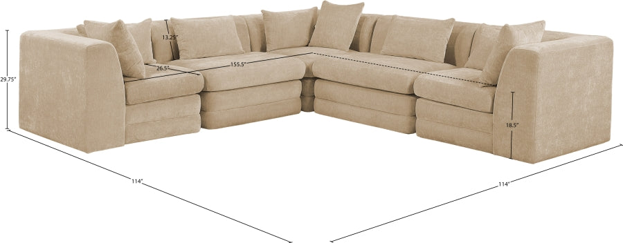 Stellar 114" Chenille Fabric Upholstered 5Pc. Modular Sectional Beige