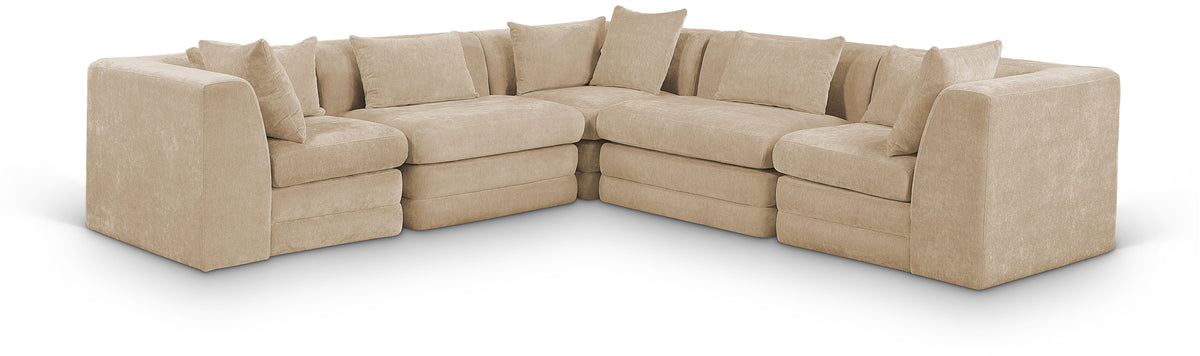 Stellar 114" Chenille Fabric Upholstered 5Pc. Modular Sectional Beige