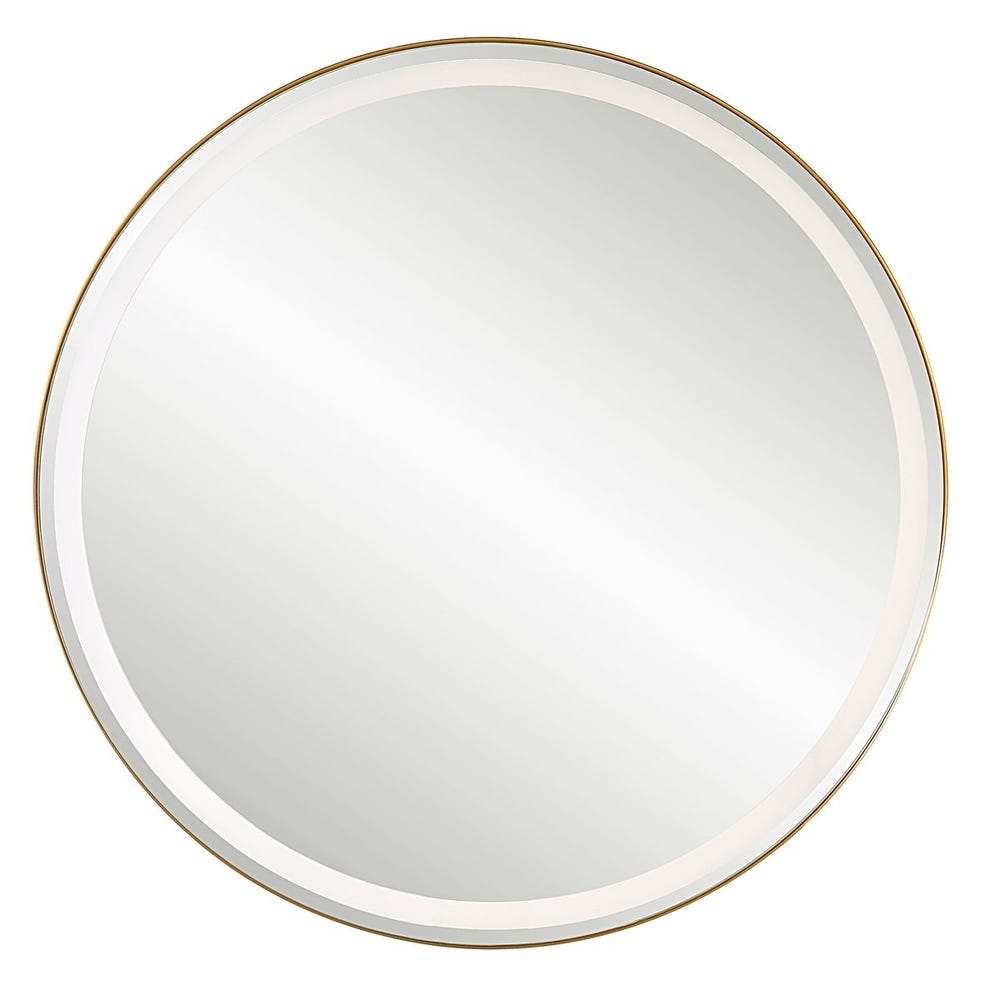 Crofton Lighted Round Mirror Brass