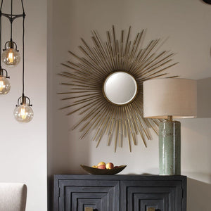 Golden Rays Round Mirror