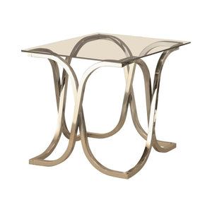 Tess Curved X-shaped End Table Nickel and Clear (WHS)