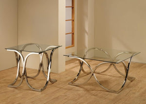 Tess Curved X-shaped End Table Nickel and Clear (WHS)