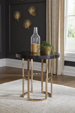 Corliss Round End Table Americano and Rose Brass WHS