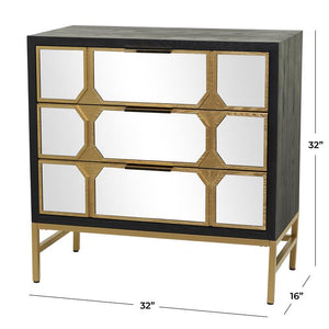 Black Wood 3 Drawer Cabinet With Mirrored Front