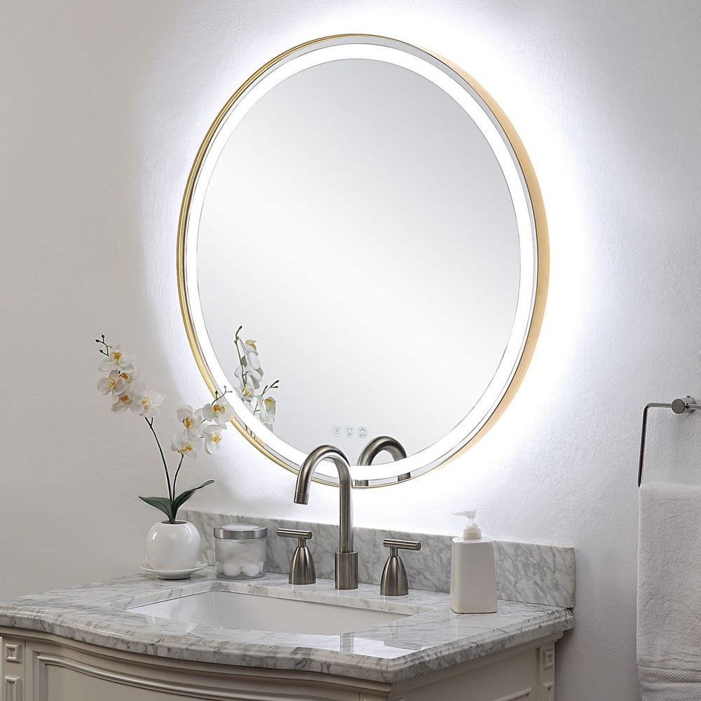 Crofton Lighted Round Mirror Brass