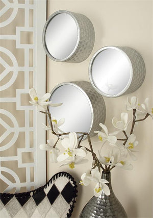 COSMOLIVING BY COSMOPOLITAN SILVER METAL WALL MIRROR, SET OF 7