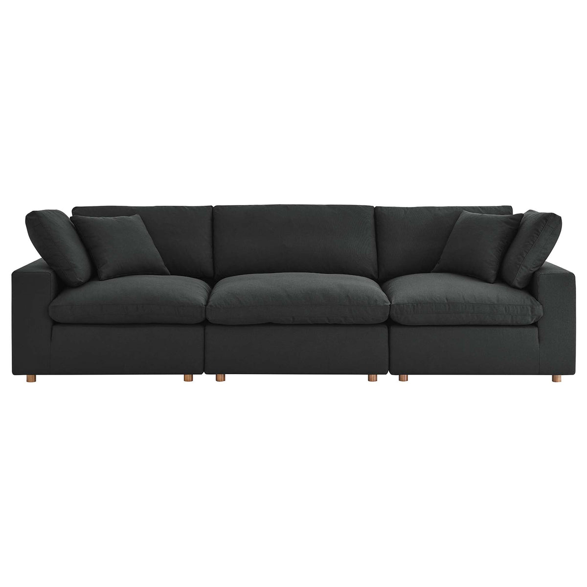 Commix 3 Piece Down Filled Overstuffed Sectional Sofa Set in Black