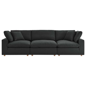 Commix 3 Piece Down Filled Overstuffed Sectional Sofa Set in Black
